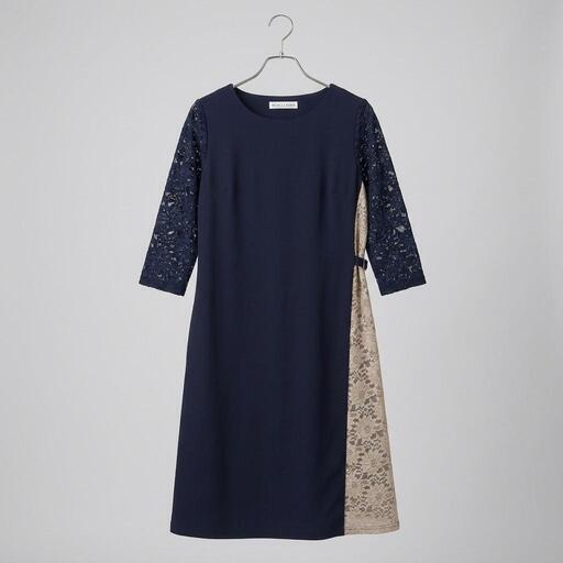 M LACE LADIES レース切替 ひざ丈ドレス