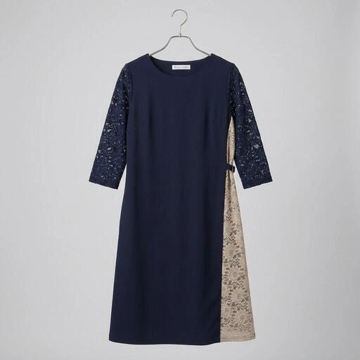 M LACE LADIES レース切替 ひざ丈ドレス