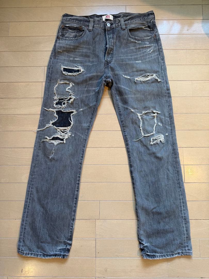 値下げ！【Levi’s 501】ダメージ加工 ブラック/グレーデニム W34
