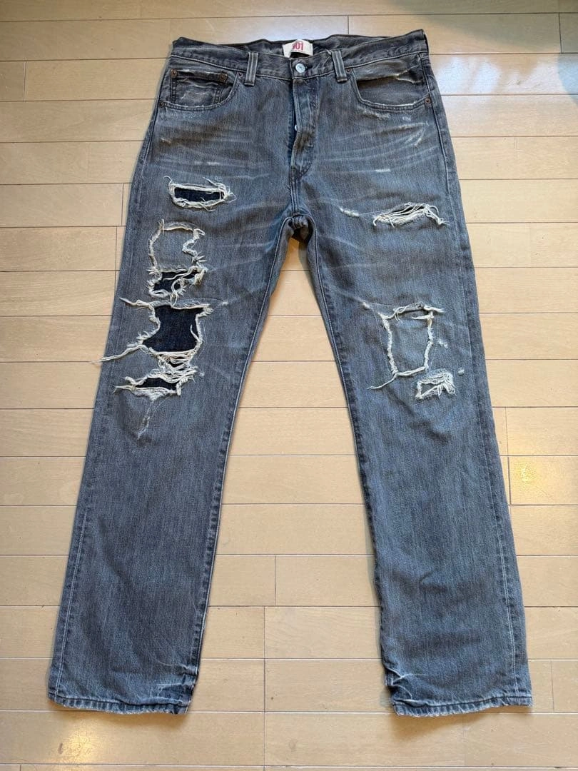 値下げ!【Levi’s 501】ダメージ加工 ブラック/グレーデニム W34