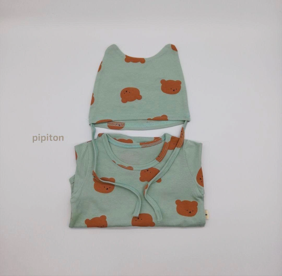 くまさんロンパース+くま耳ボンネット ベビー服 60の写真2枚目