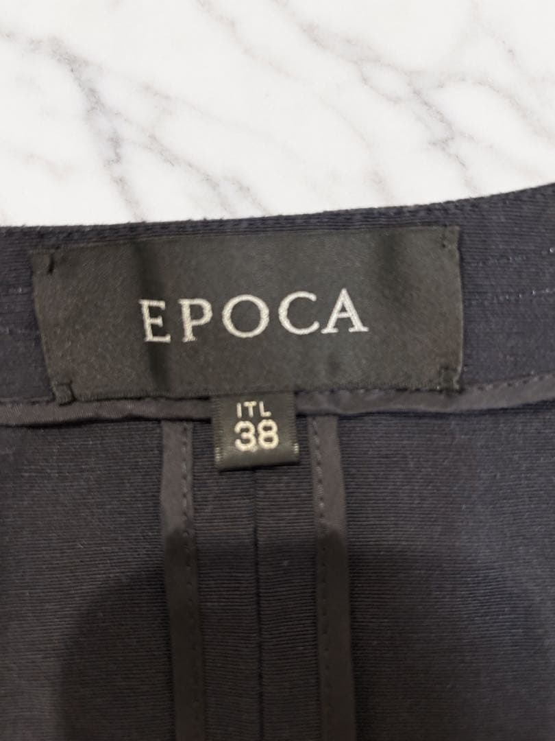 EPOCA ノーカラージャケット 38 濃紺 白パイピング 日本製の写真6枚目