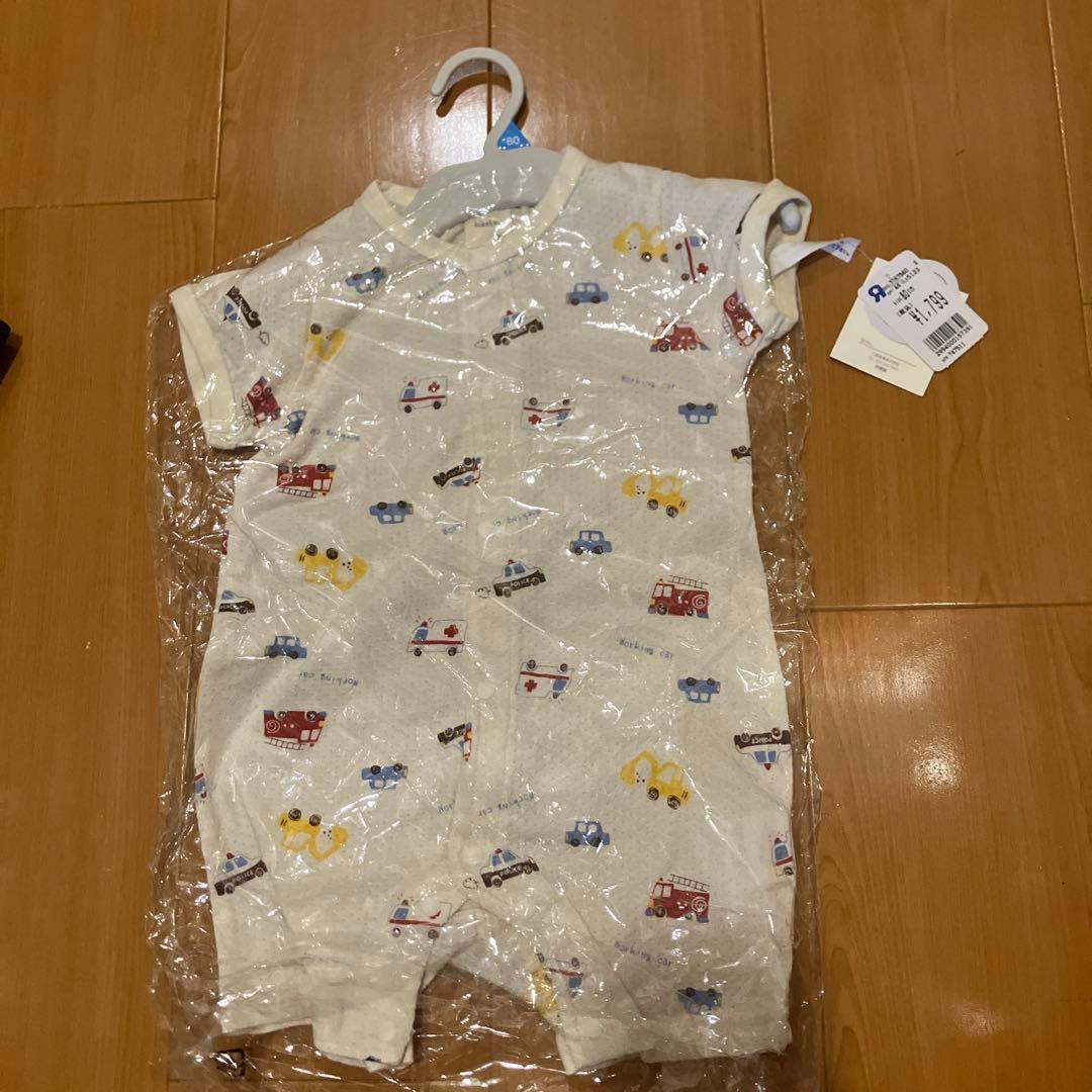 新品　車と動物のプリントロンパース　80cm