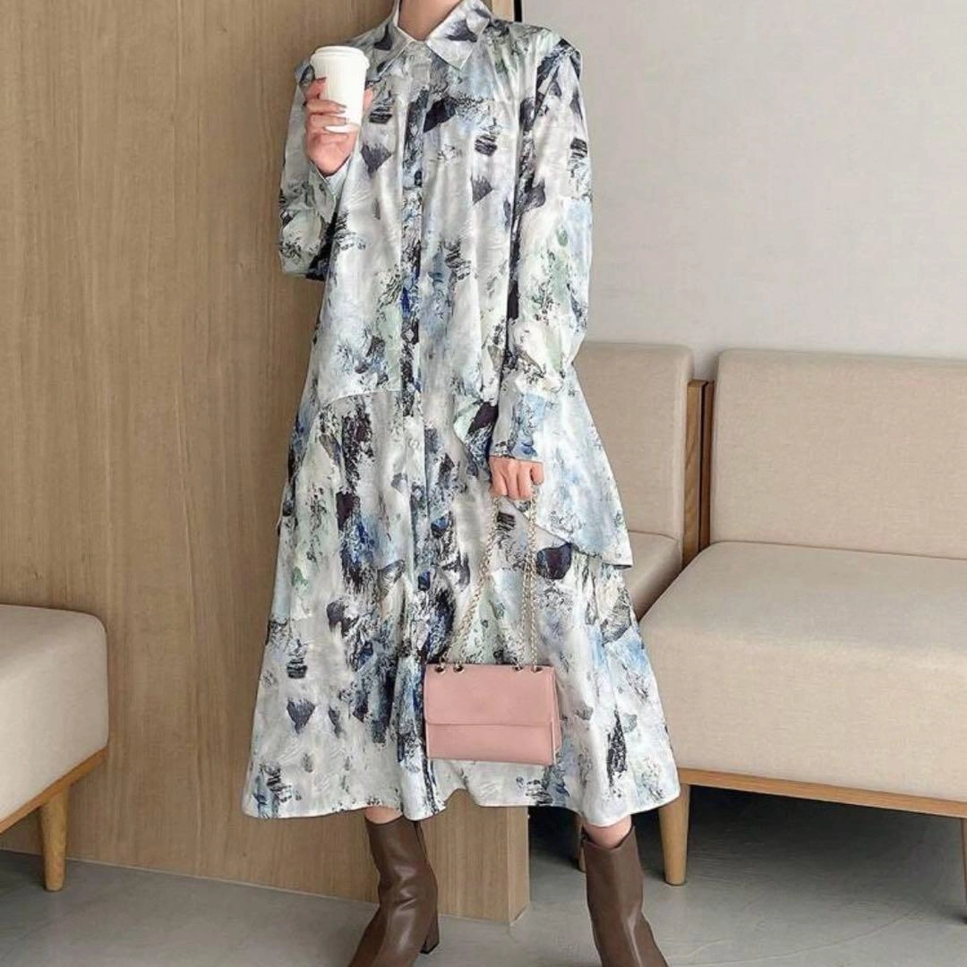 FRIFUL 花柄プリント ボタンフロント シャツドレスの写真4枚目