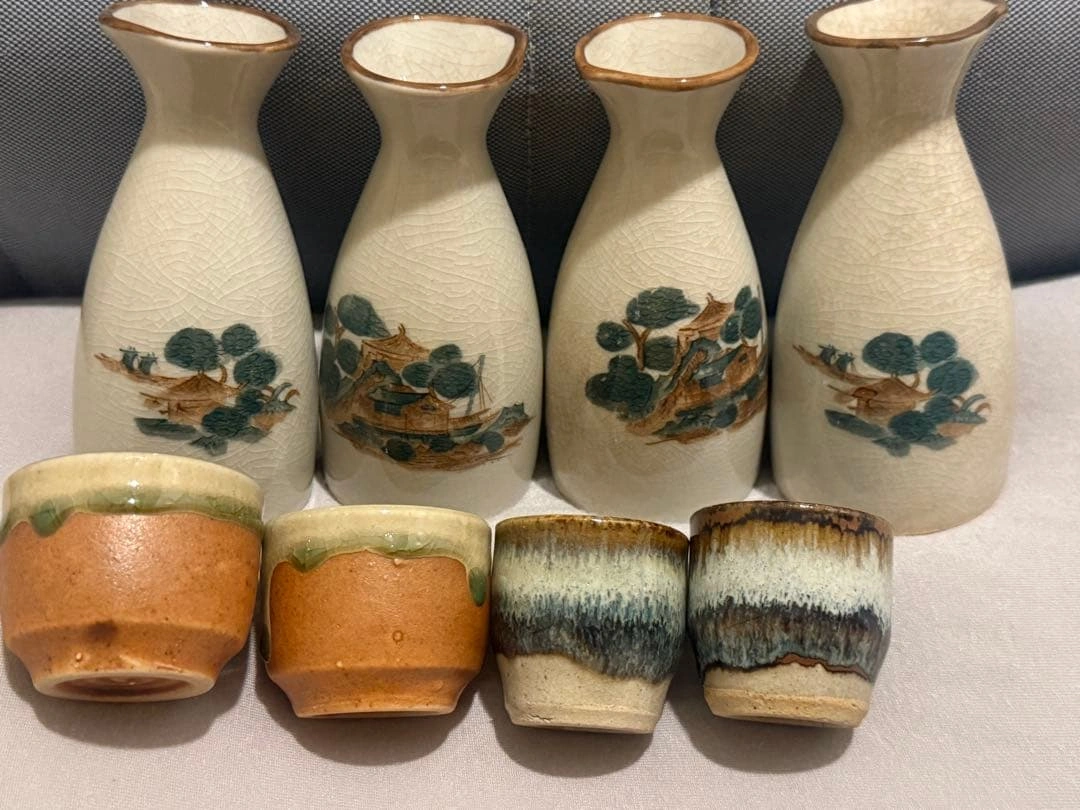 和食器 酒器セット 徳利4本 お猪口4個 陶器 貫入 晩酌 まとめ売り