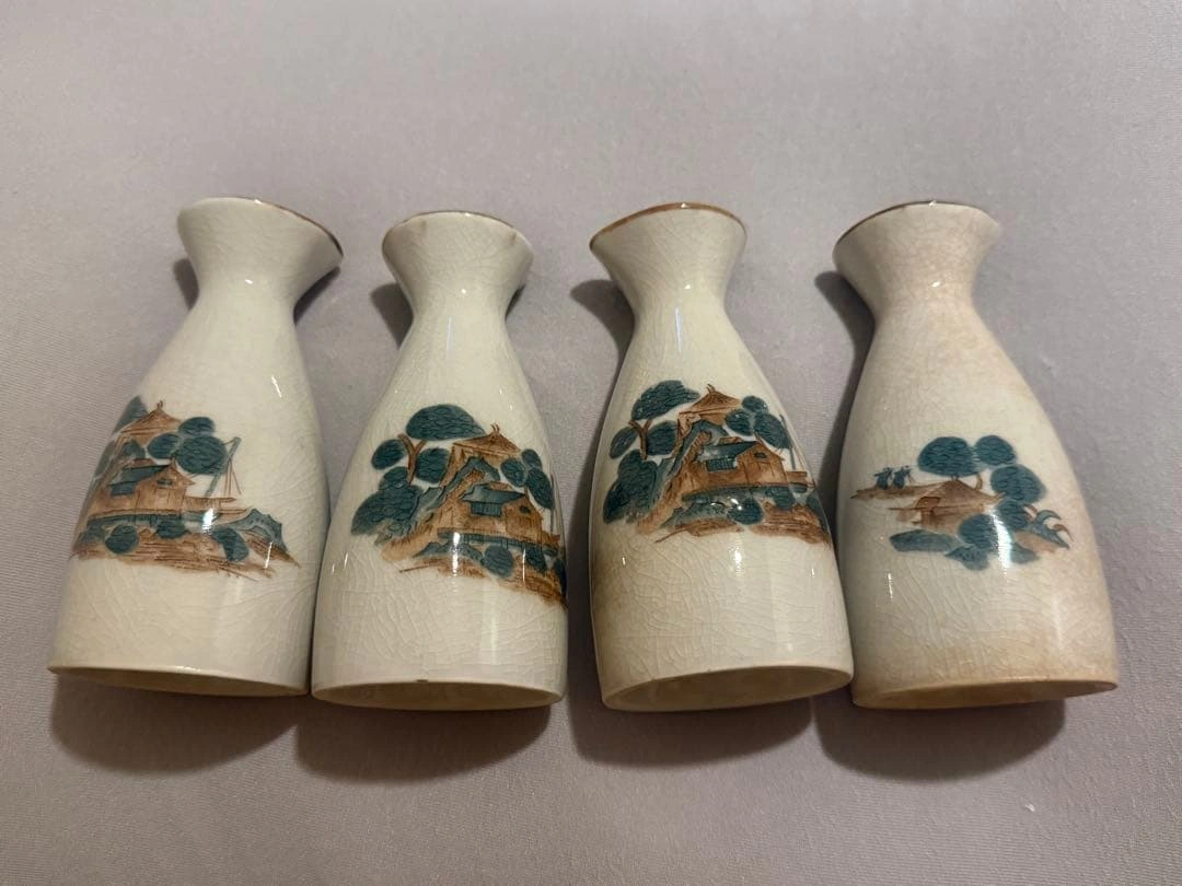 和食器 酒器セット 徳利4本 お猪口4個 陶器 貫入 晩酌 まとめ売りの写真3枚目