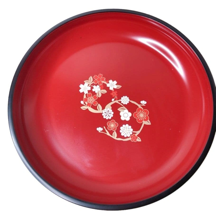漆器 盆 丸盆 赤色 花柄 和食器