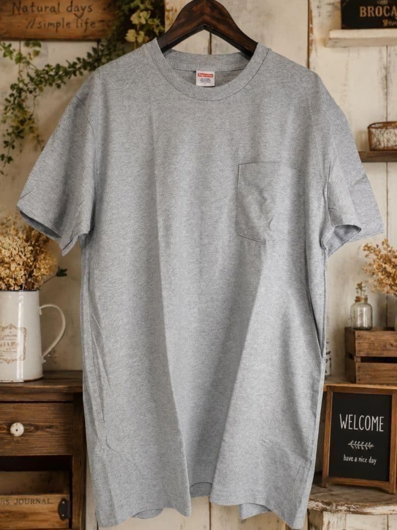 新品タグ付き★Supreme シュプリームポケット Tシャツ グレー Lサイズ