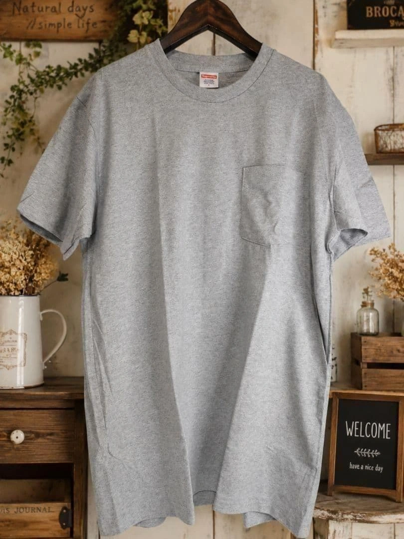 新品タグ付き★Supreme シュプリームポケット Tシャツ グレー Lサイズ