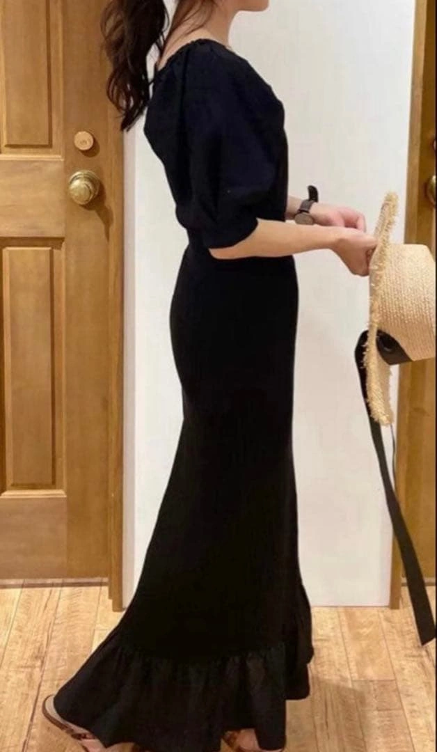 【美品】MERCURYDUO 異素材ヘムロングニットワンピースの写真3枚目