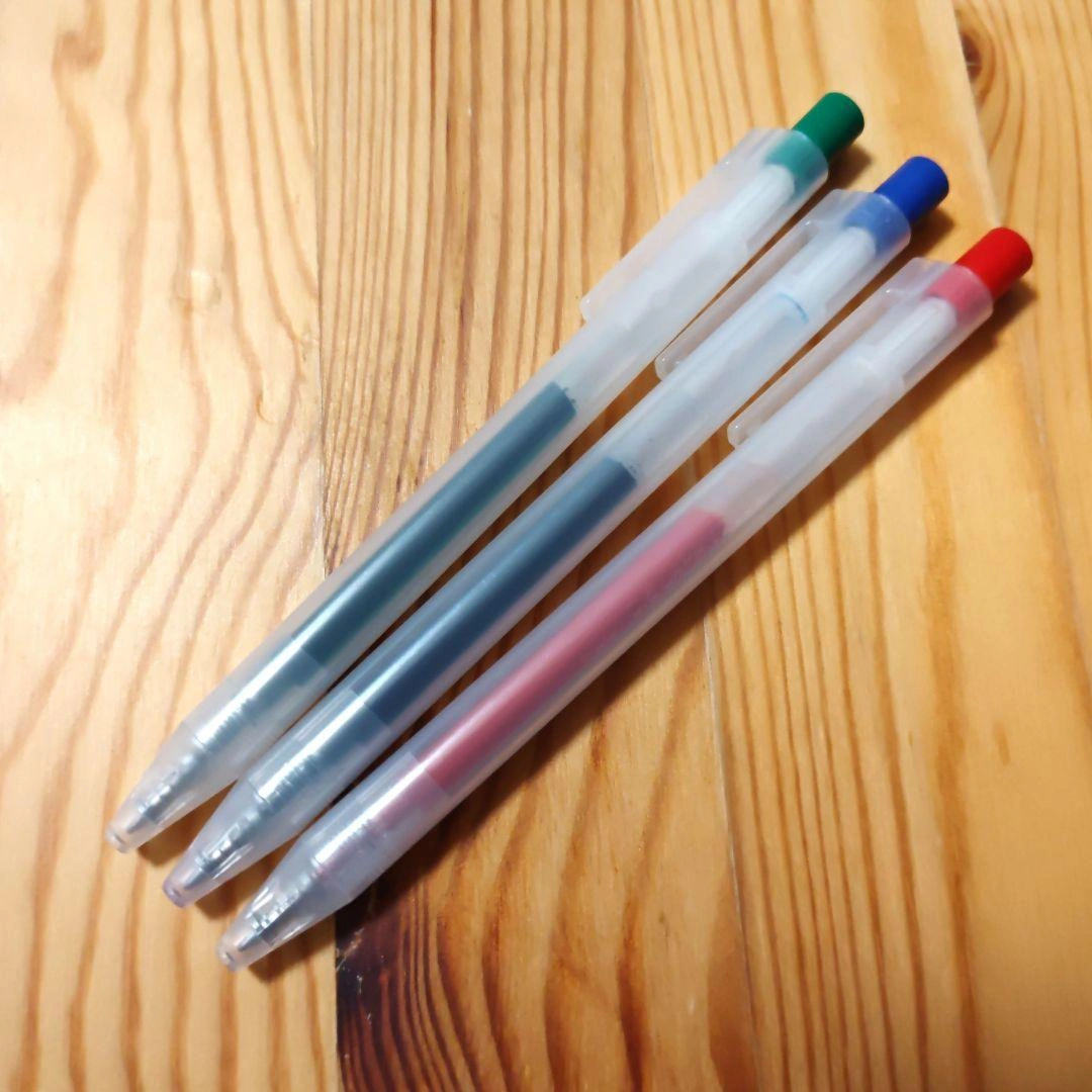 無印良品 さらさら描けるボールペン 3本セット 緑 青 赤