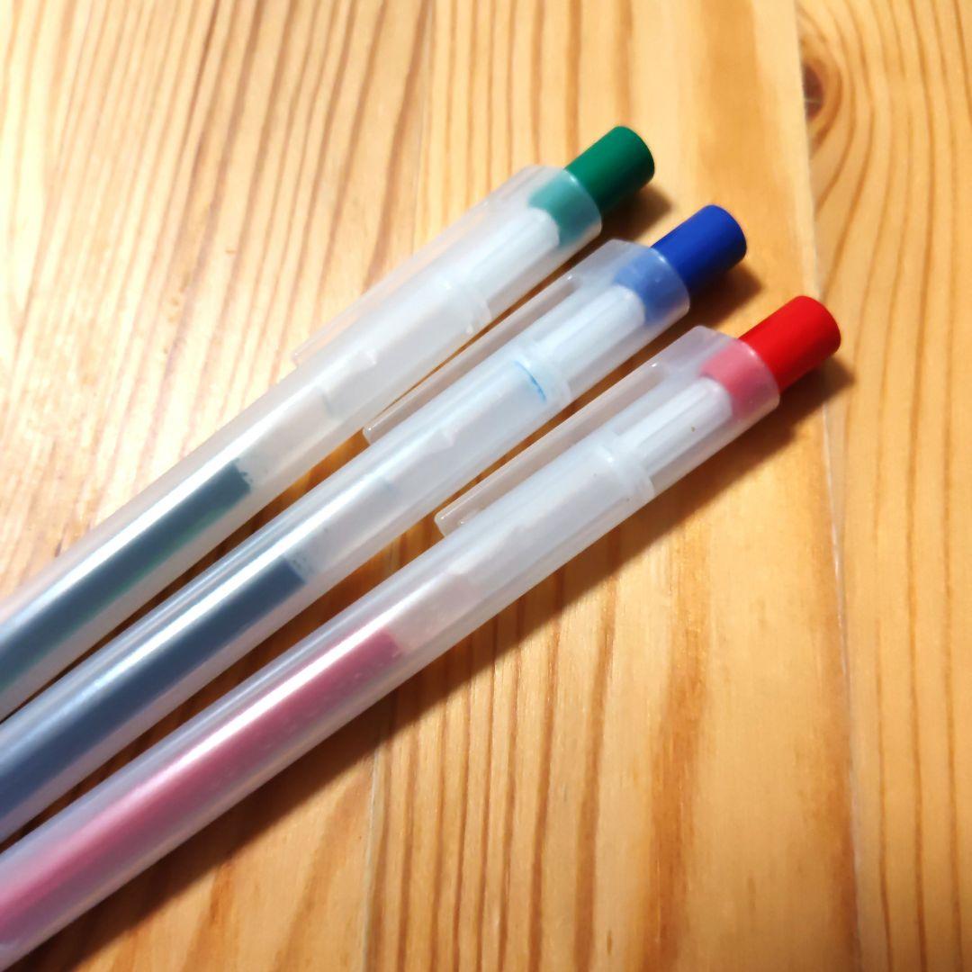 無印良品　さらさら描けるボールペン 3本セット 緑 青 赤の写真2枚目