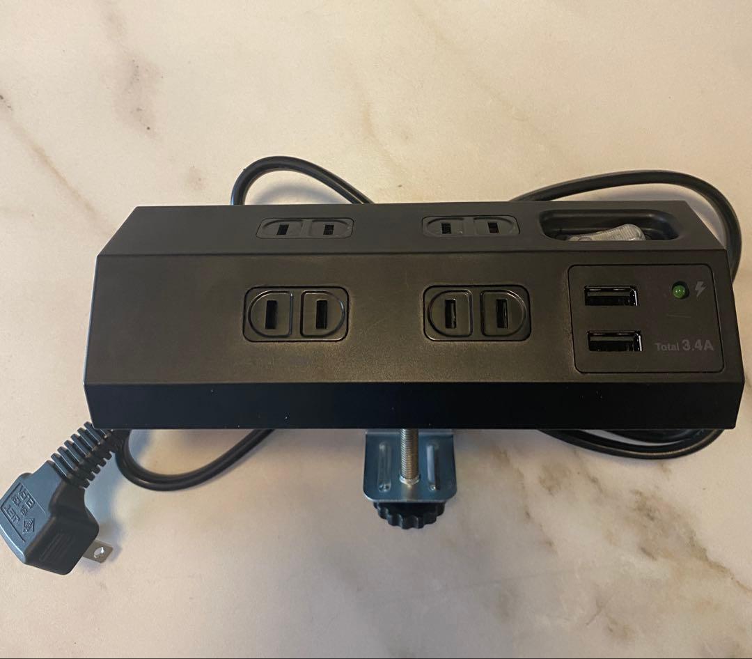 エルパ 電源タップ クランプ式 4個口 USB付 WLS-DS4232SUA
