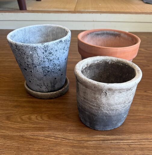 植木鉢 3点セット コンクリート×テラコッタ 受け皿付き