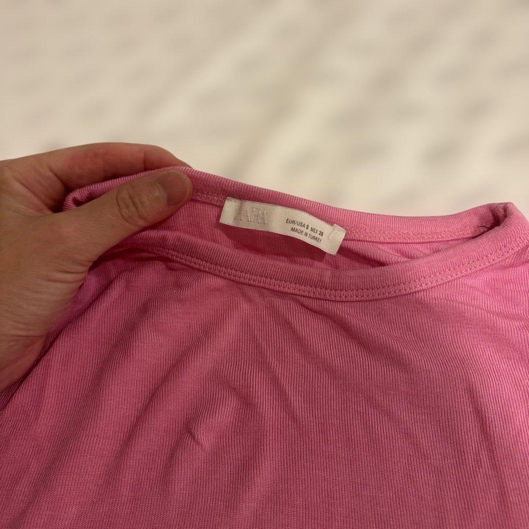 ZARA ピンク リブTシャツ 半袖の写真2枚目