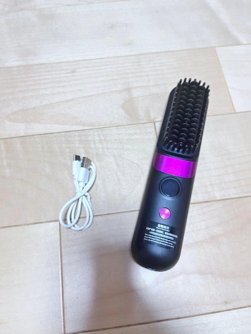 コンパクト ブラシヘアアイロン 黒 紫 持ち運び 旅行用