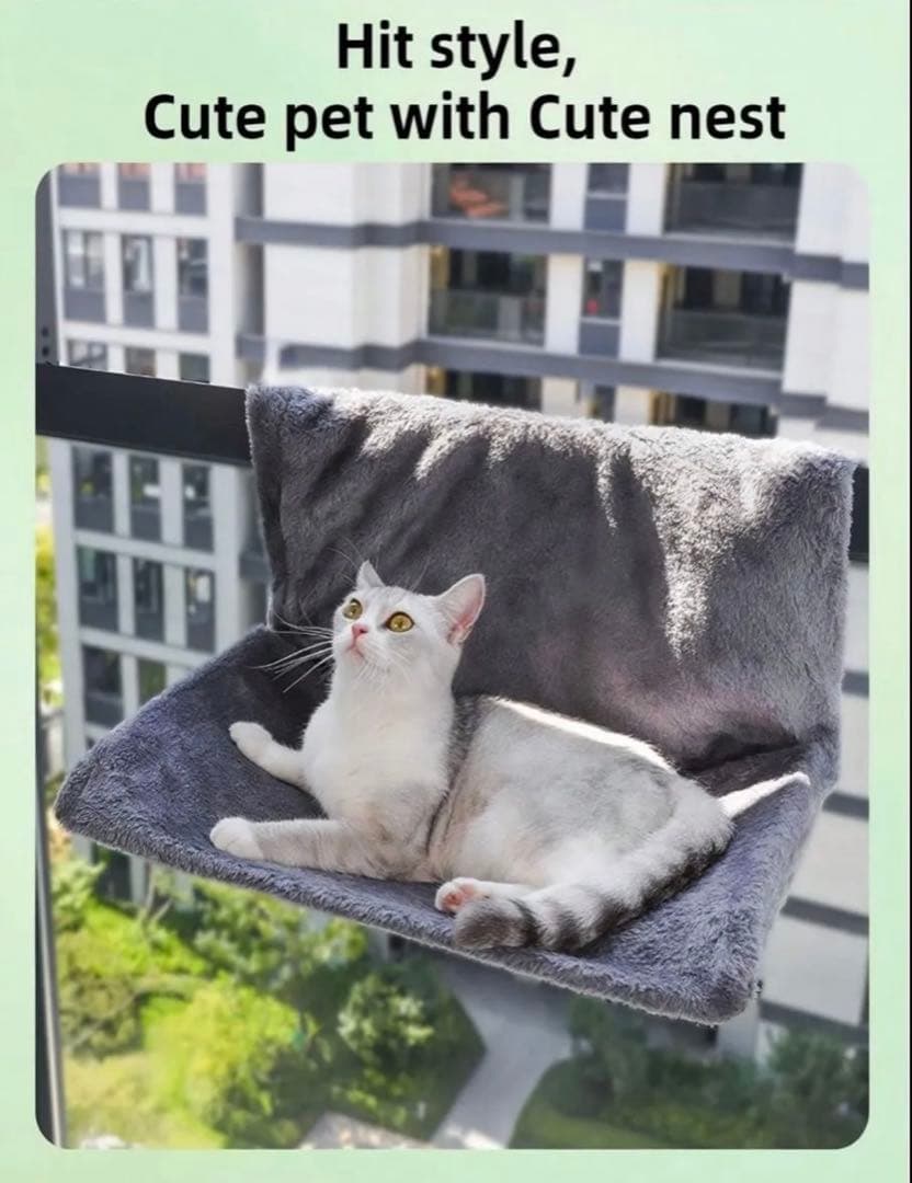 猫 ハンモック ペットベッド 窓 ふわふわ オールシーズン グレー 猫窓ベッドの写真3枚目