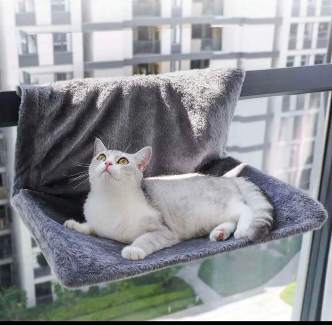 猫 ハンモック ペットベッド 窓 ふわふわ オールシーズン グレー 猫窓ベッドの写真4枚目