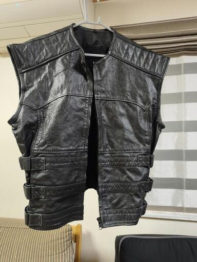 メンズ レザーベスト ライダースベスト ブラック XXL