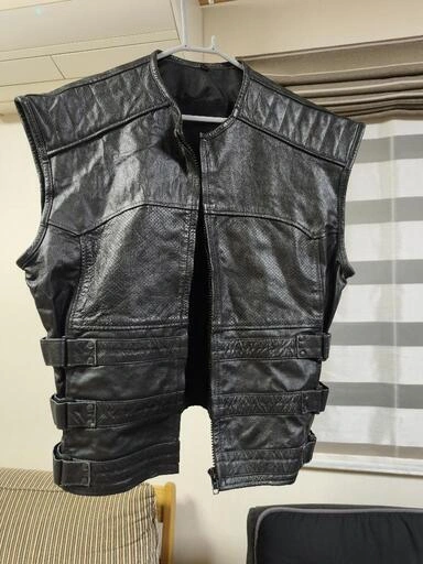 メンズ レザーベスト ライダースベスト ブラック XXL