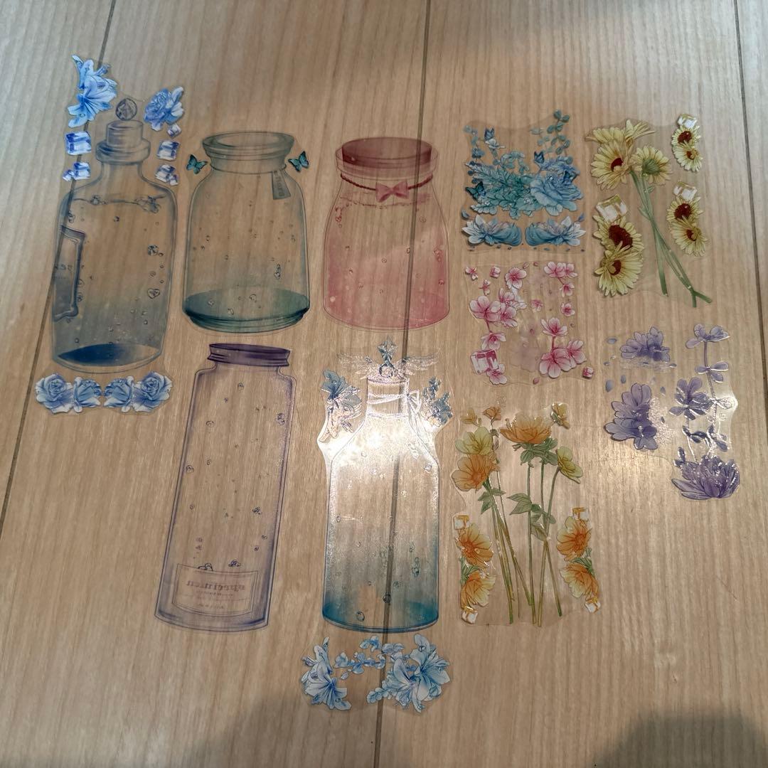 海外シールフレーク 10枚 お花と瓶テーマ