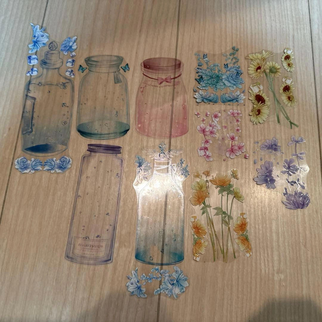 海外シールフレーク 10枚 お花と瓶テーマ