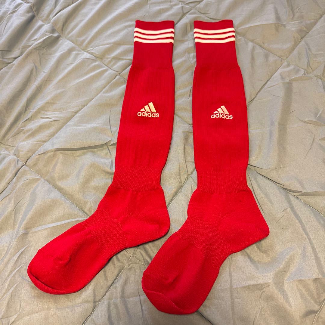 adidasアディダス3ストライプゲームソックス サッカーソックス　赤の写真2枚目