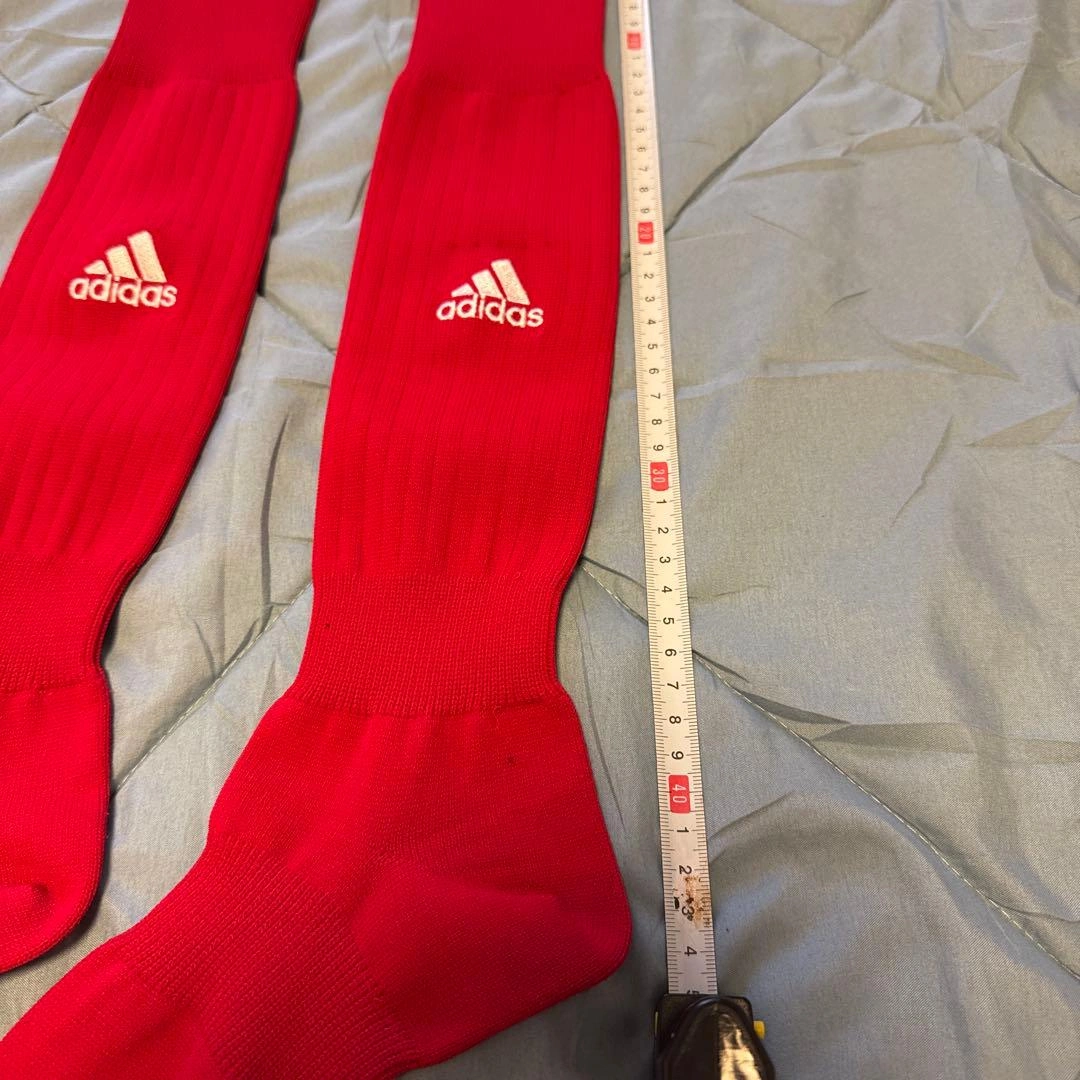 adidasアディダス3ストライプゲームソックス サッカーソックス 赤の写真3枚目