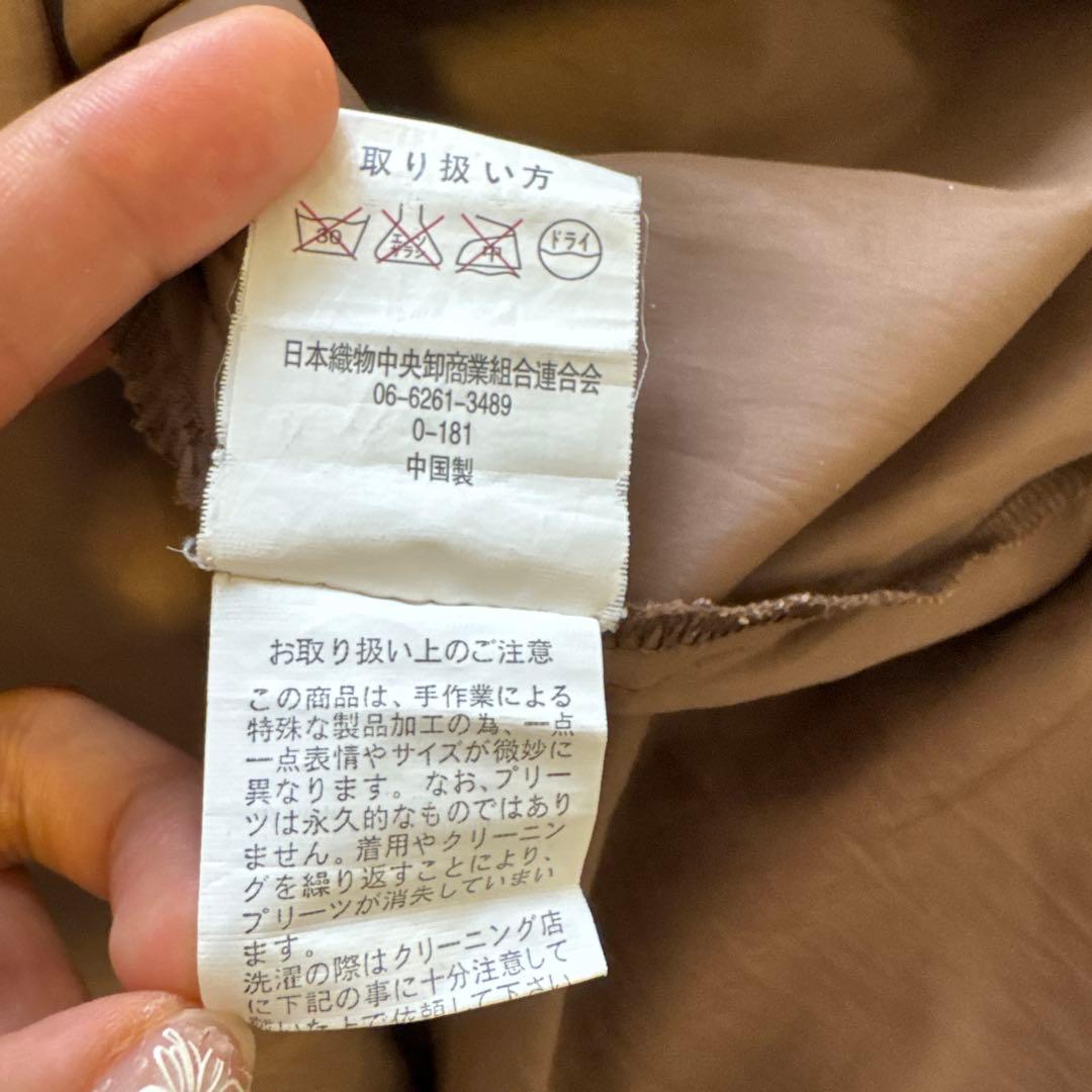 ブラウン レース プリーツ ノースリーブ ワンピースの写真9枚目