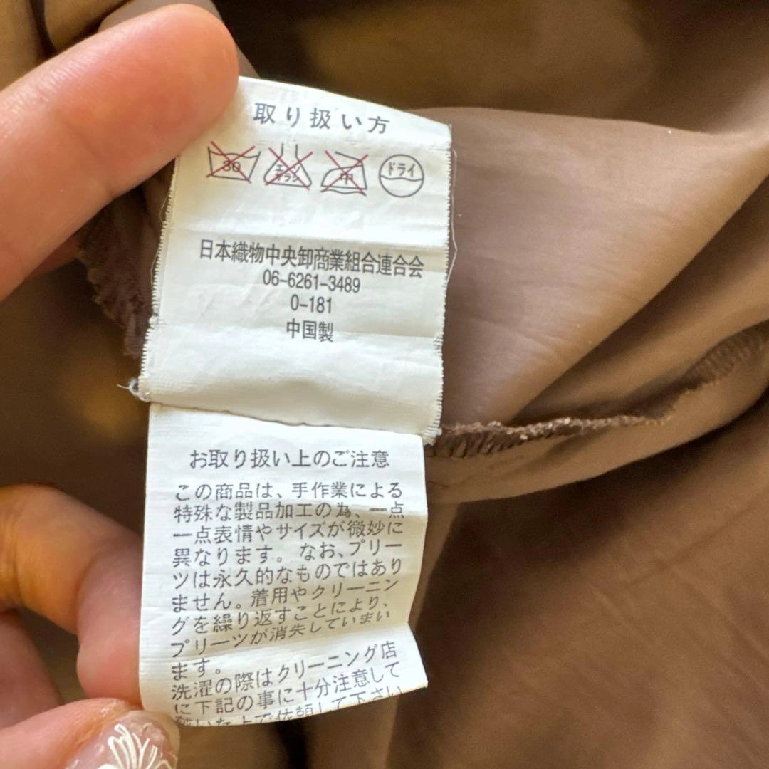 ブラウン レース プリーツ ノースリーブ ワンピースの写真9枚目