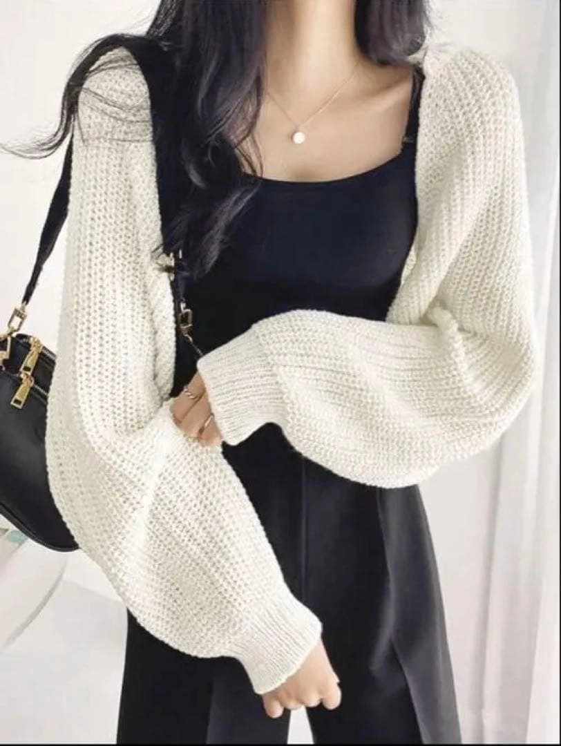 SHEIN DAZY ショート丈 ニットカーディガン ホワイト