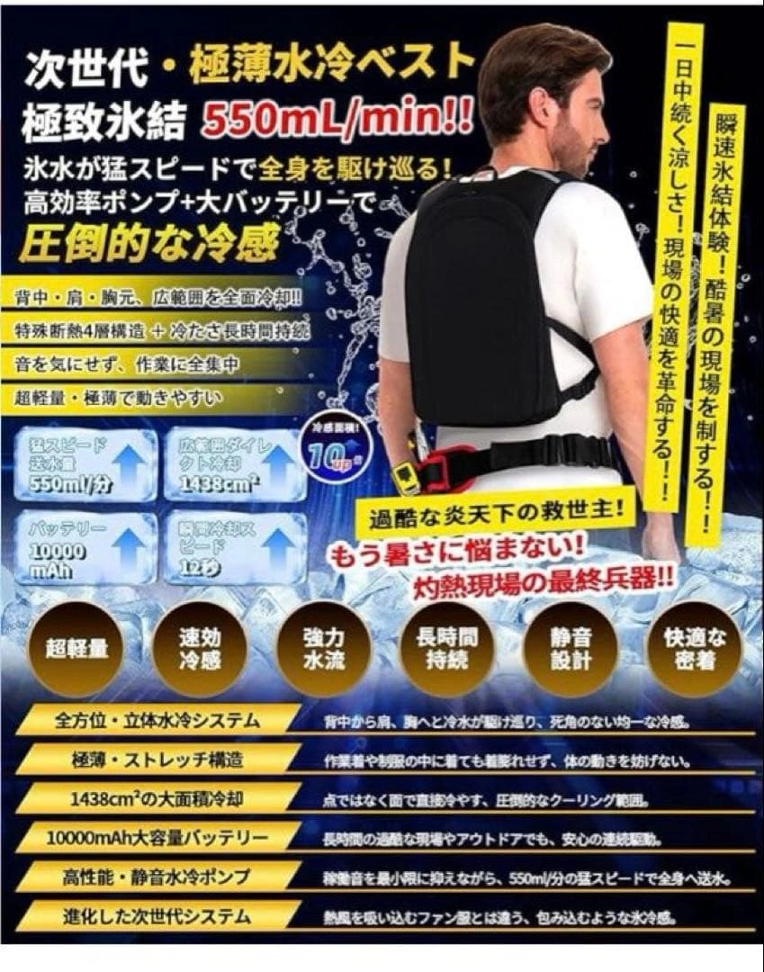 水冷ベスト 冷却ベスト バッテリー付 10000mAh 熱中症対策の写真3枚目