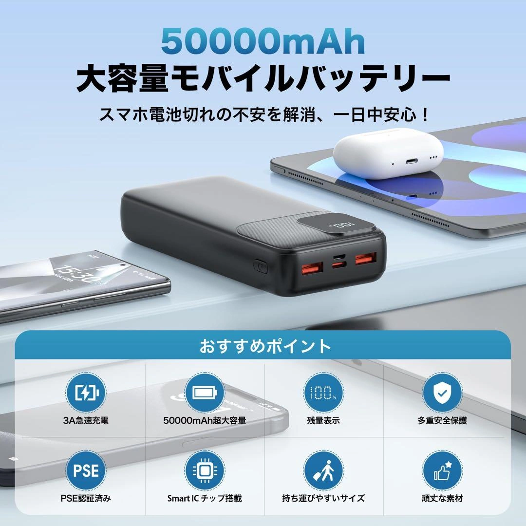 モバイルバッテリー 50000mAh 大容量 急速充電・最大3台同時充電可能の写真5枚目