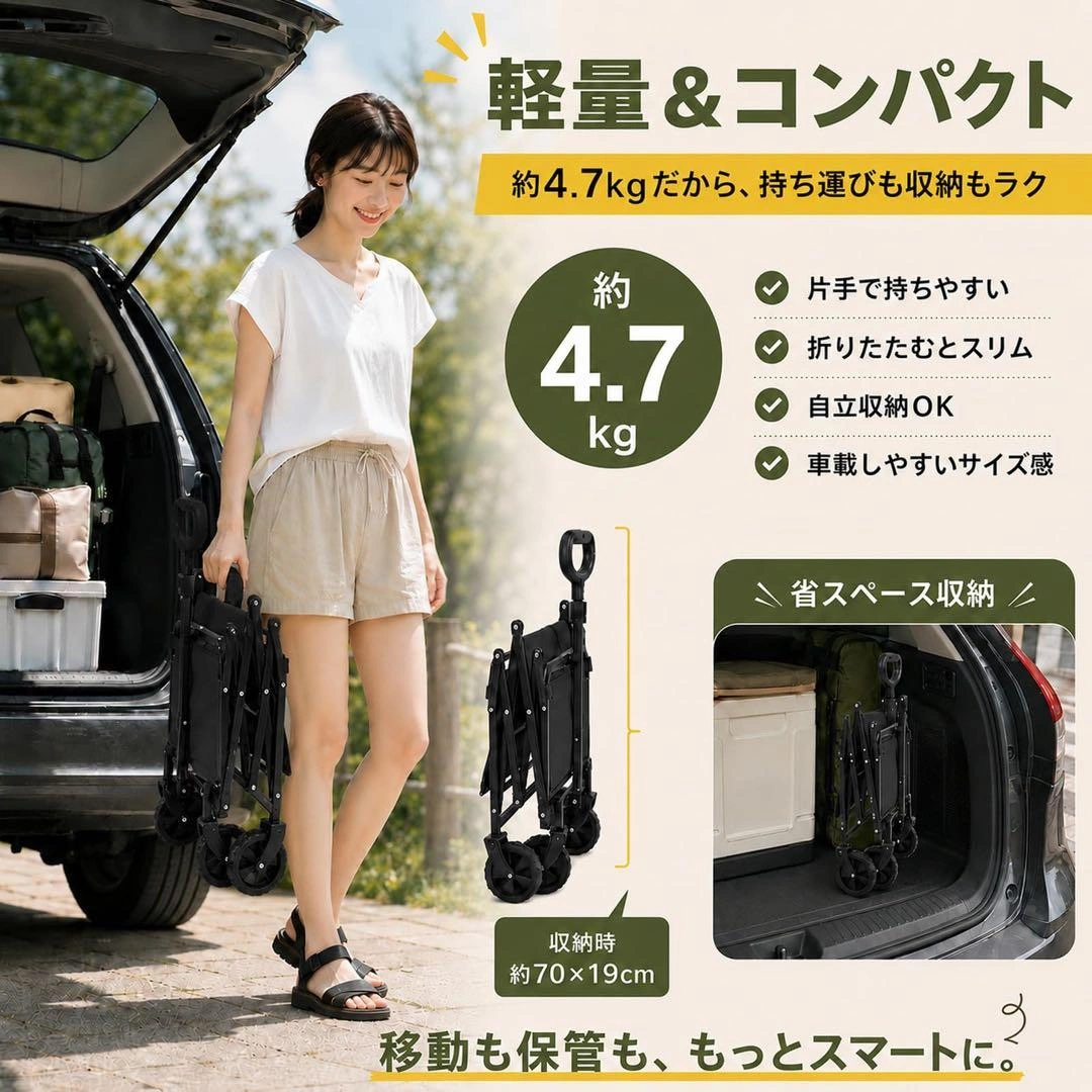 キャリーワゴン 容量120L 静耐荷重100kg 超軽量 自立収納 コンパクトの写真3枚目