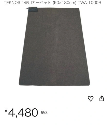 TEKNOS 1畳用カーペット (90×180cm) TWA-1000B