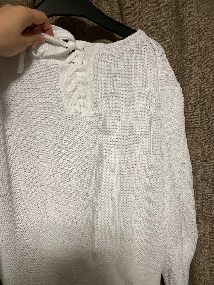 BRAHMIN ホワイトコットンニット レースアップバック 38サイズの写真2枚目