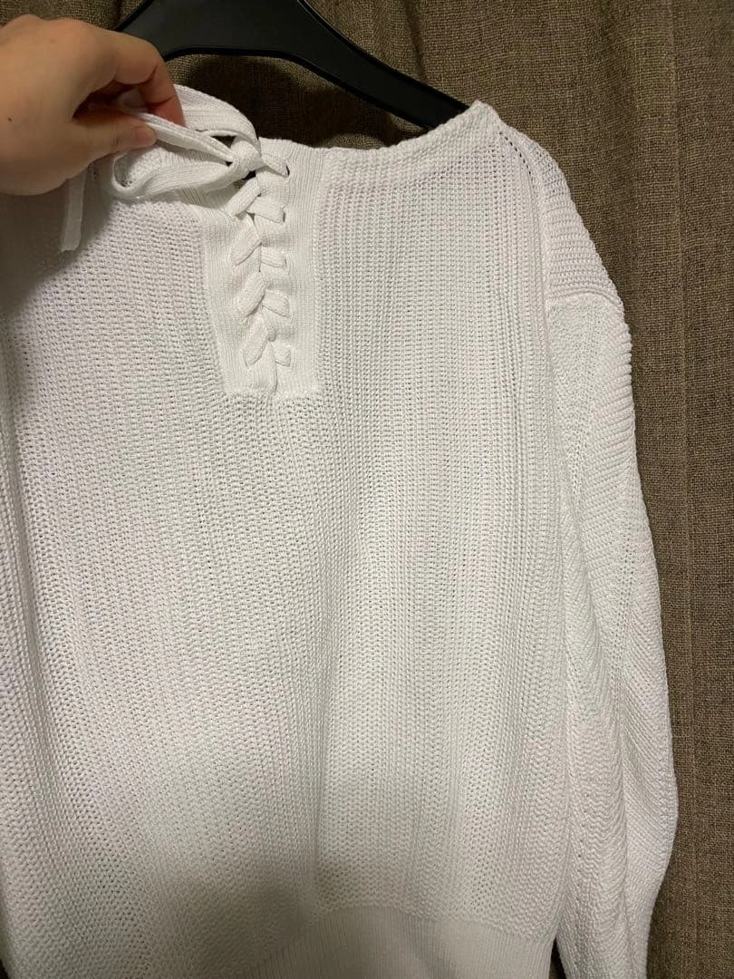 BRAHMIN ホワイトコットンニット レースアップバック 38サイズの写真2枚目