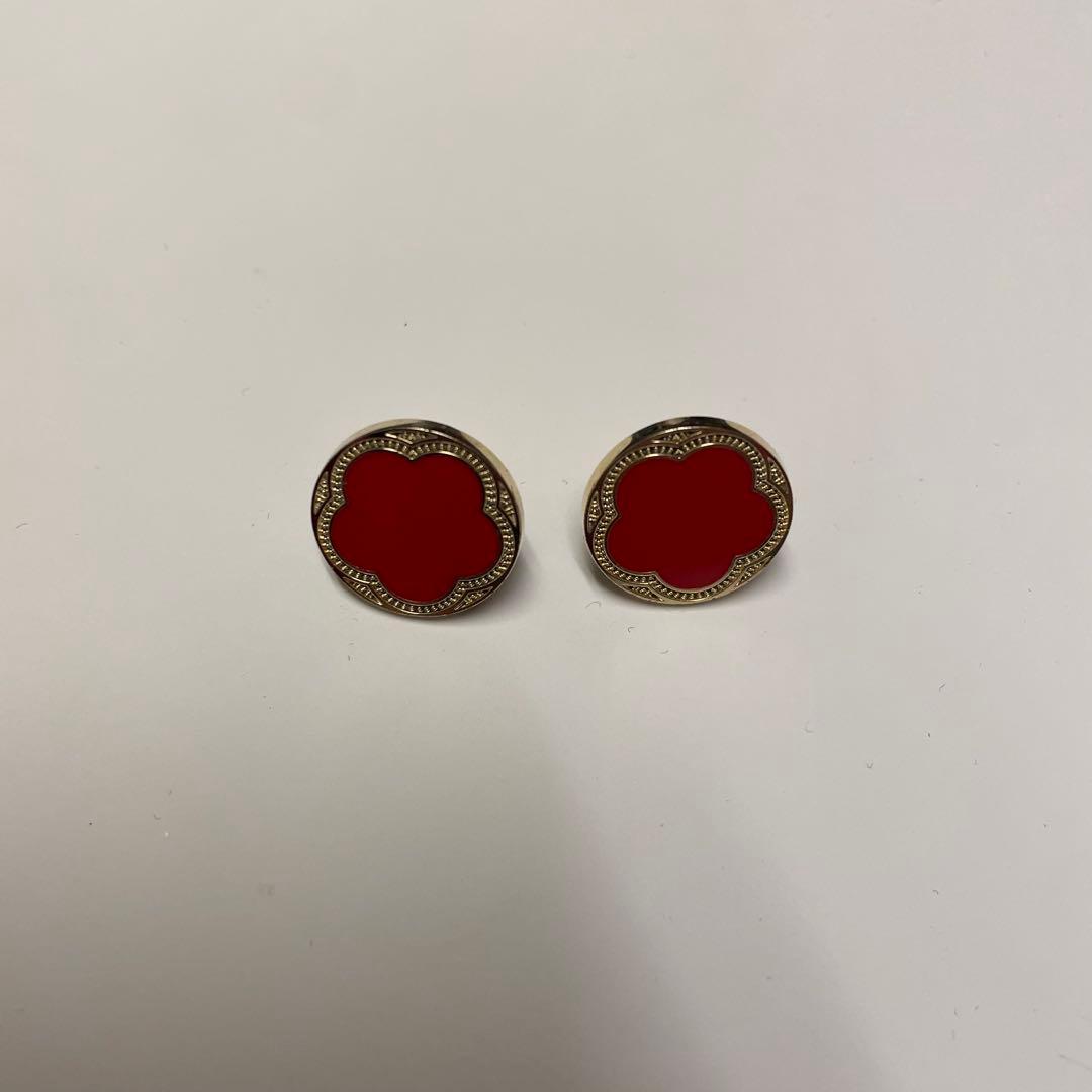 ヴィンテージボタンピアス レッド ゴールド