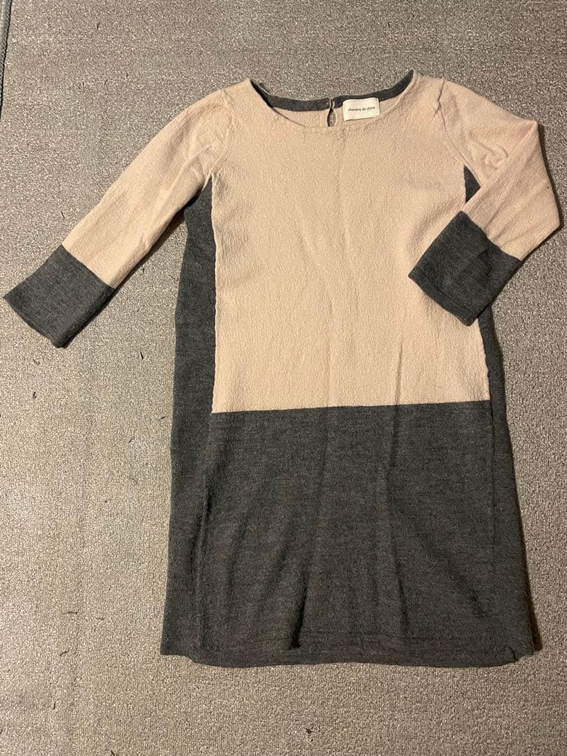 chambre de clare バイカラー ウールひざ丈ワンピース