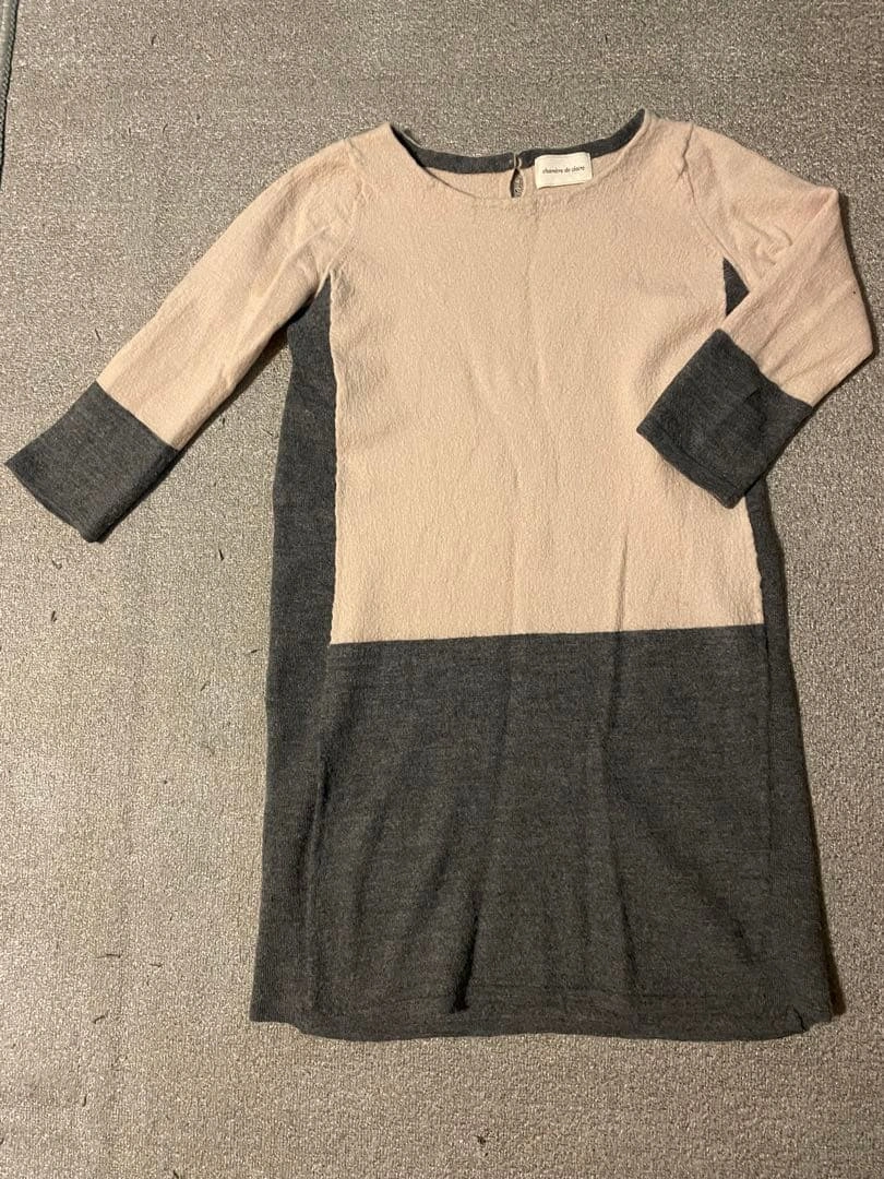 chambre de clare バイカラー ウールひざ丈ワンピース