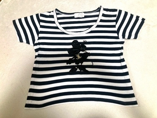 白黒ボーダー 半袖ショート丈Tシャツ レディス