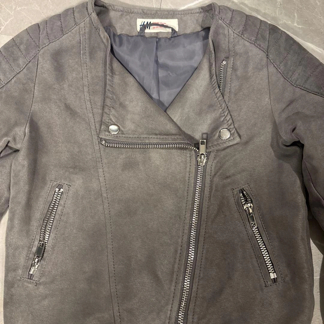 H&M キッズ ライダースジャケット グレーの写真3枚目