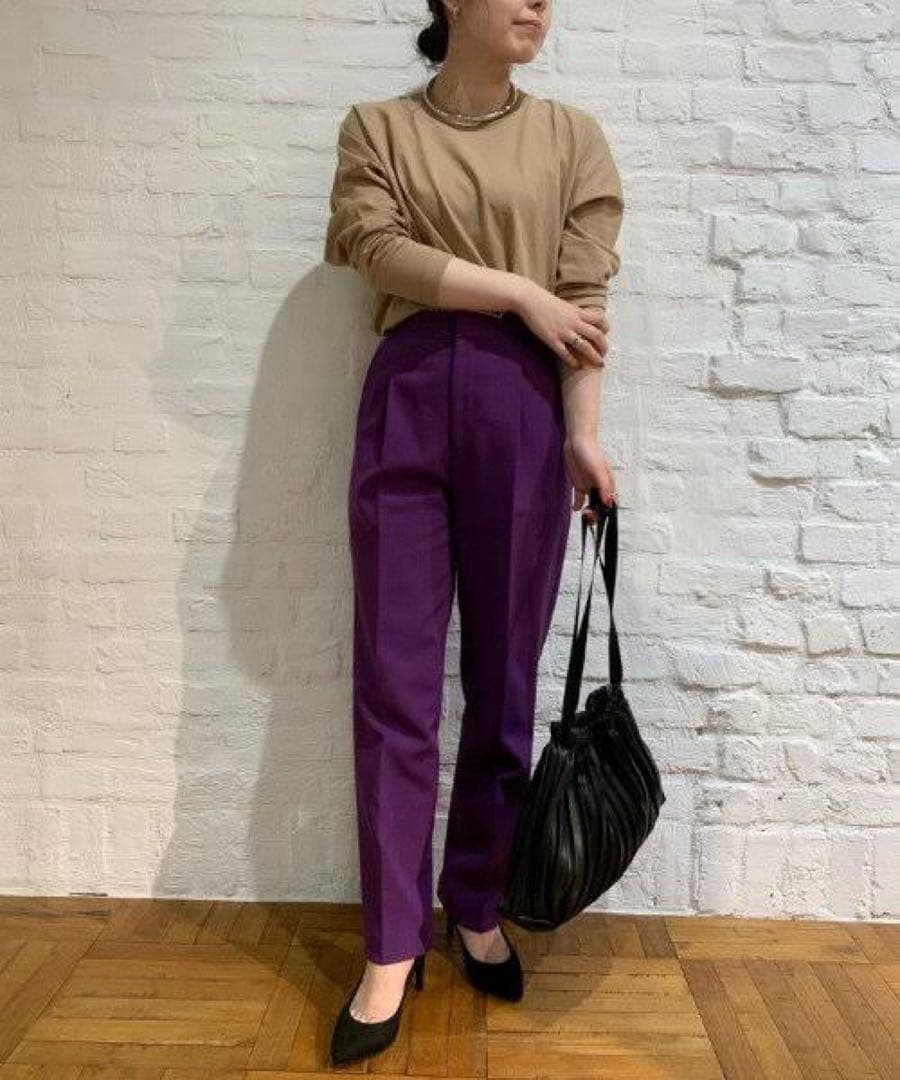 Adam et Rope パープル センタープレススリムスラックス パンツ 34の写真5枚目