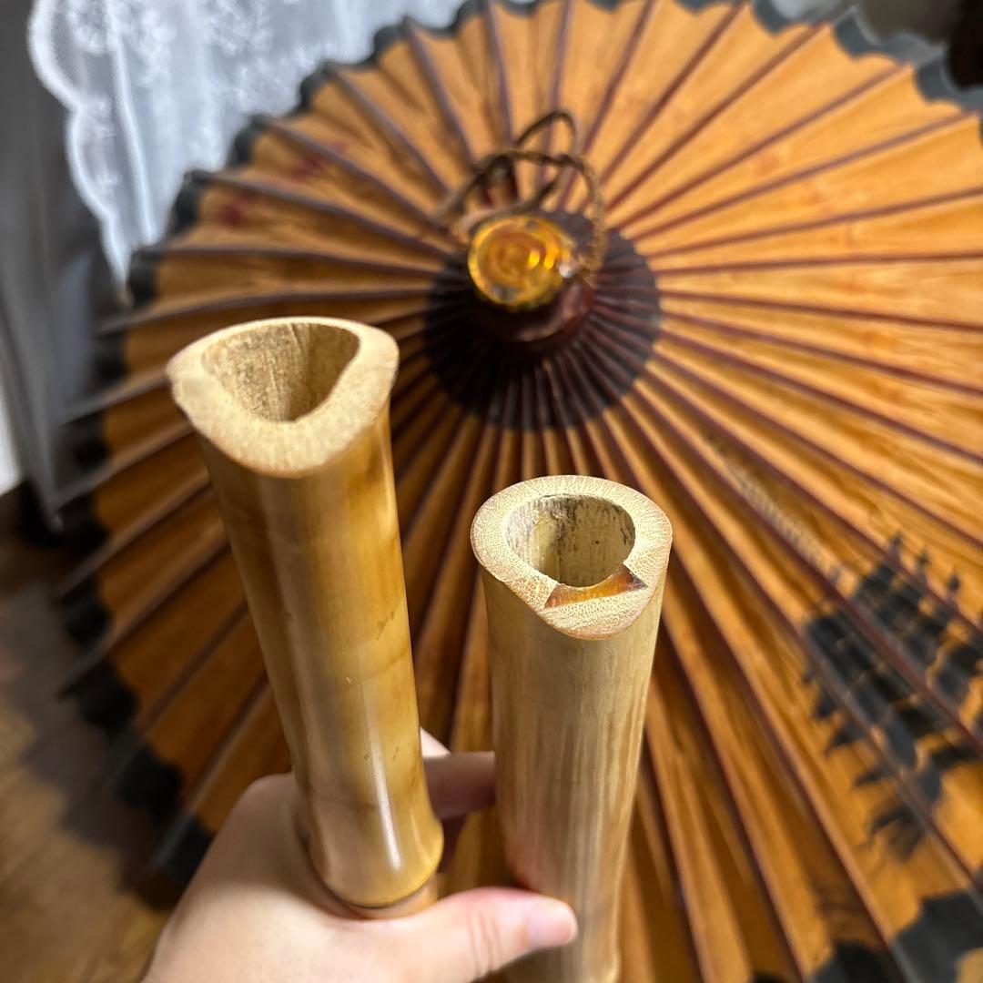 まとめ売り昭和レトロ 和傘（番傘）＆ 尺八2本セット（袋付き） 骨董ディスプレイの写真7枚目