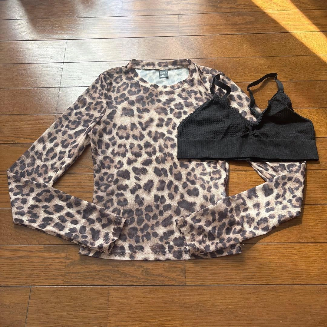DAZY レオパード シースルー 長袖シャツ インナーセット