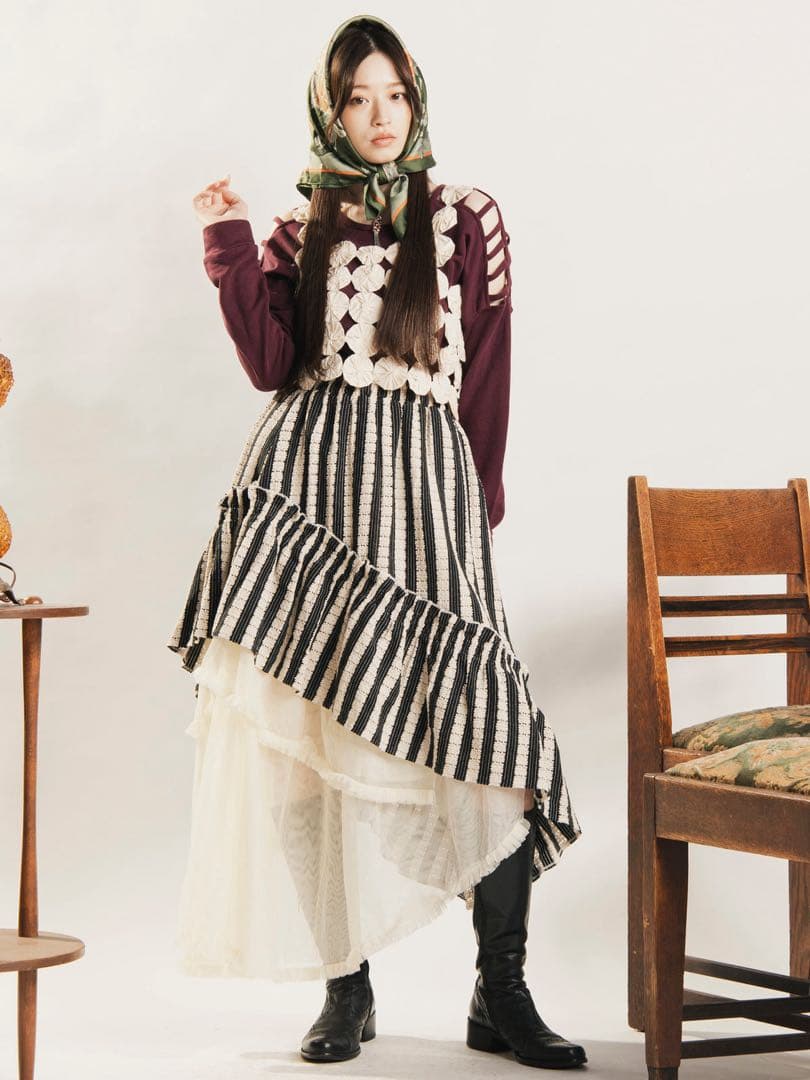 【完売品】GRAPEFRUIT MOON 透かし編み×チュール アシメスカートの写真2枚目