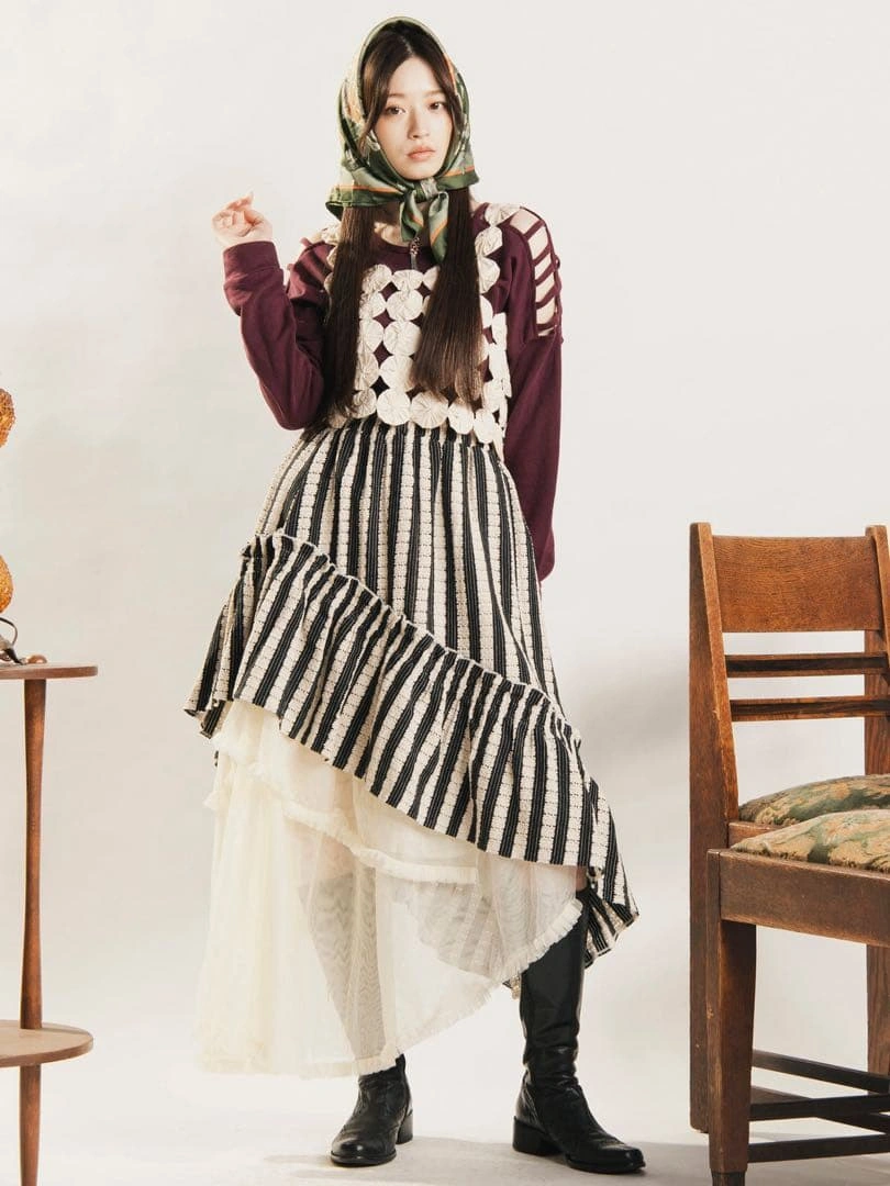 【完売品】GRAPEFRUIT MOON 透かし編み×チュール アシメスカートの写真2枚目