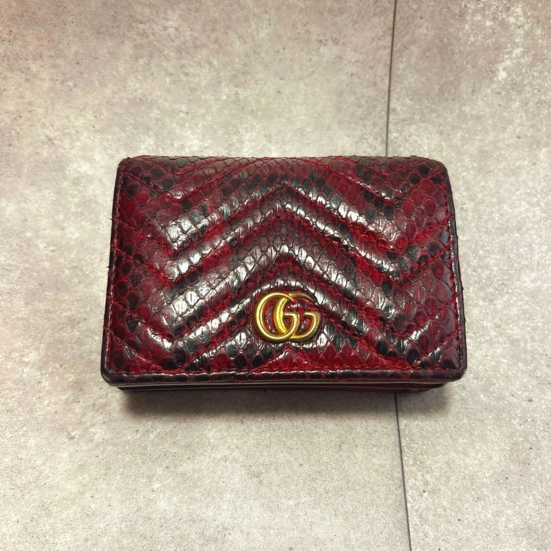 GUCCI 二つ折り財布 マーモント パイソン 金ロゴ ダブルG 赤 黒