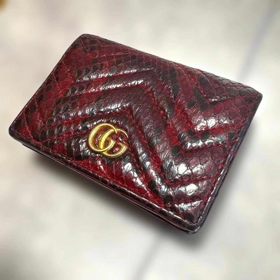 GUCCI 二つ折り財布 マーモント パイソン 金ロゴ ダブルG 赤 黒の写真3枚目