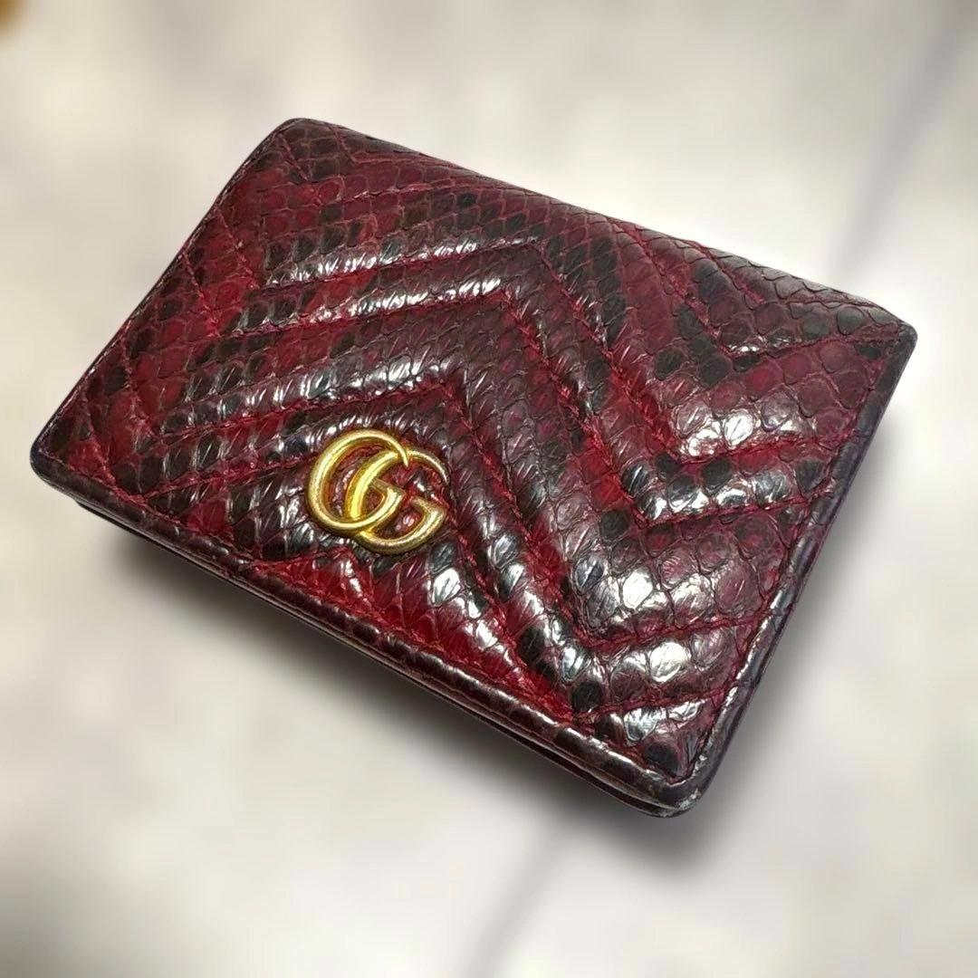 GUCCI 二つ折り財布 マーモント パイソン 金ロゴ ダブルG 赤 黒の写真3枚目